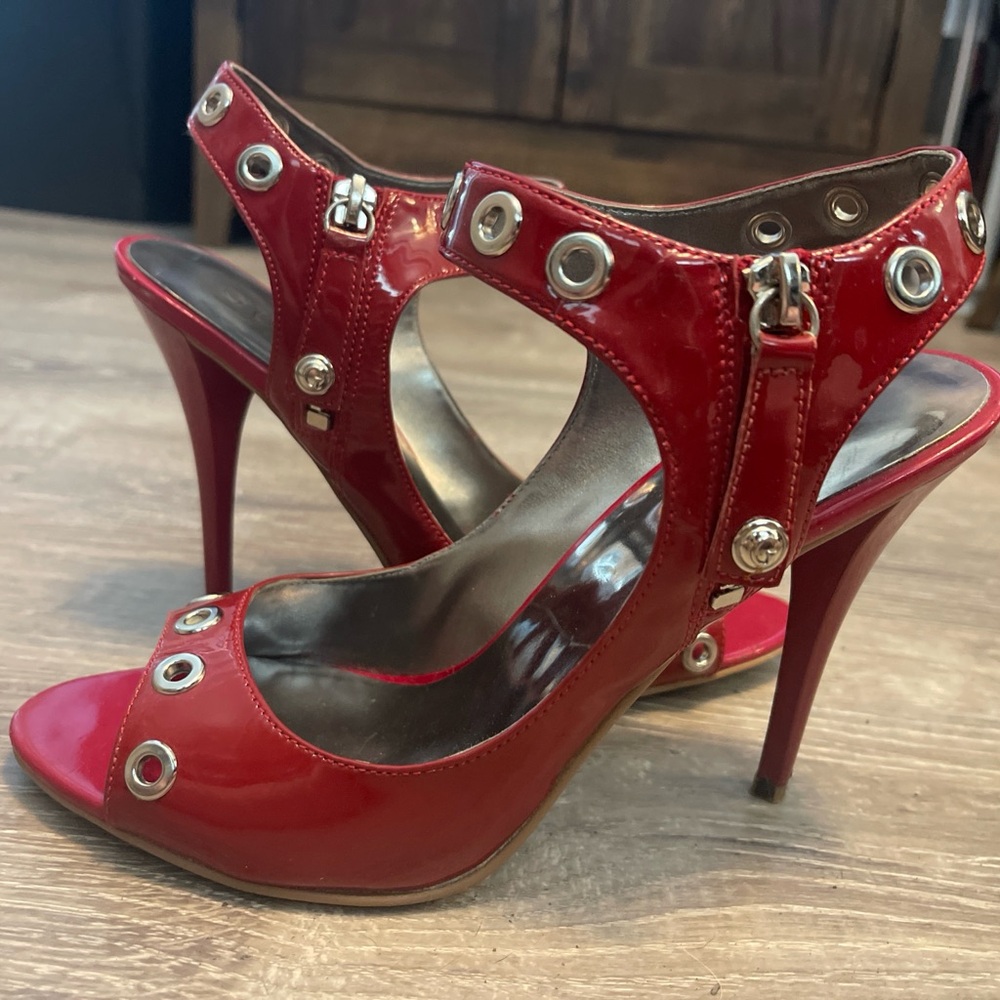 Guess red heels with silver decor size 7
